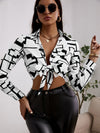 SXY Geo Print Tie Front Crop Top