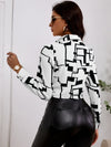 SXY Geo Print Tie Front Crop Top