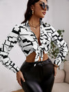 SXY Geo Print Tie Front Crop Top