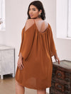 Plus Cold Shoulder Plicated Dress