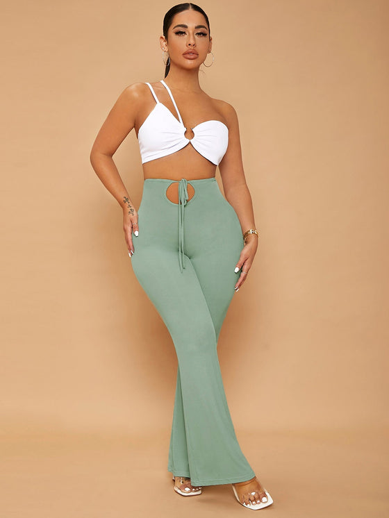 SXY Solid Knot Front Cut Out Flare Leg Pants
