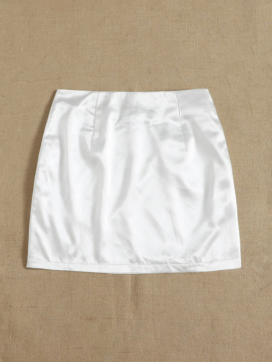 Split Hem Satin Skirt