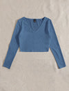 EZwear F Solid V Neck Crop Tee