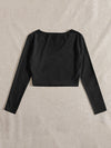 EZwear F Solid V Neck Crop Tee