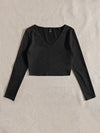 EZwear F Solid V Neck Crop Tee