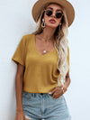 Waffle Knit V Neck Solid Tee