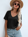 Waffle Knit V Neck Solid Tee
