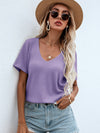 Waffle Knit V Neck Solid Tee
