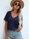 Waffle Knit V Neck Solid Tee