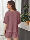 Notch Neck Waffle Knit Top Track Shorts Set