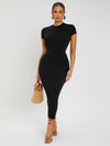SXY Solid Round Neck Bodycon Dress