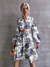 Floral Print Lantern Sleeve Dress Without Belt