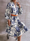 Floral Print Lantern Sleeve Dress Without Belt
