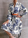 Floral Print Lantern Sleeve Dress Without Belt