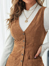 Single Breasted Patch Pocket Cord Overall Dress