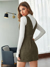 Single Breasted Patch Pocket Cord Overall Dress