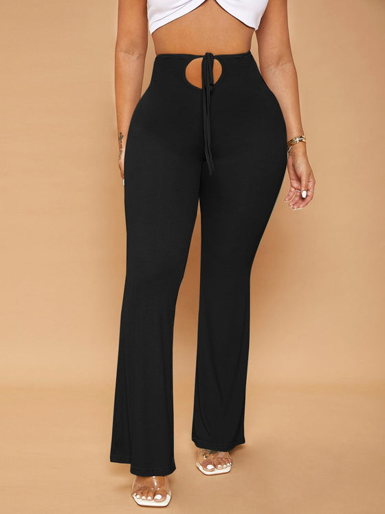 SXY Solid Knot Front Cut Out Flare Leg Pants