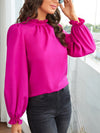 Frill Trim Flounce Sleeve Keyhole Back Blouse