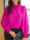 Frill Trim Flounce Sleeve Keyhole Back Blouse