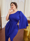 Plus One Shoulder Cloak Sleeve Wrap Dress