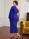 Plus One Shoulder Cloak Sleeve Wrap Dress