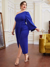 Plus One Shoulder Cloak Sleeve Wrap Dress