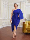 Plus One Shoulder Cloak Sleeve Wrap Dress