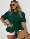 Plus Puff Sleeve Belted Blouse