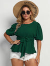 Plus Puff Sleeve Belted Blouse