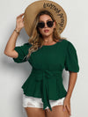 Plus Puff Sleeve Belted Blouse