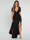 Plunging Neck Split Thigh Dress