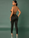 SXY Backless Cut Out Plunging Neck Halter Jumpsuit