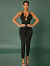 SXY Backless Cut Out Plunging Neck Halter Jumpsuit