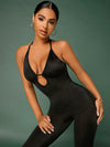 SXY Backless Cut Out Plunging Neck Halter Jumpsuit