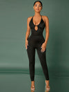 SXY Backless Cut Out Plunging Neck Halter Jumpsuit