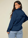 Plus Solid Button Up Satin Shirt