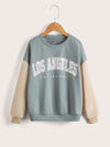 Girls Letter Graphic Color Block Drop Shoulder Sweatshirt