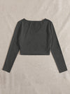 EZwear F Solid V Neck Crop Tee