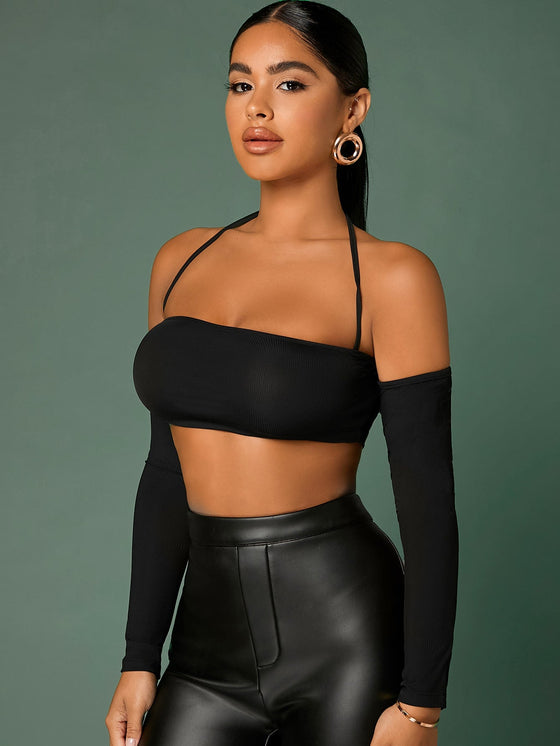 Off Shoulder Halter Crop Top