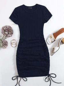  Plus Drawstring Side Rib knit Bodycon Dress