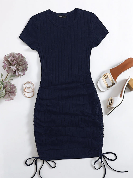 Plus Drawstring Side Rib knit Bodycon Dress