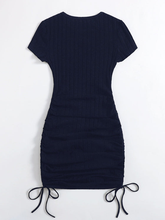 Plus Drawstring Side Rib knit Bodycon Dress