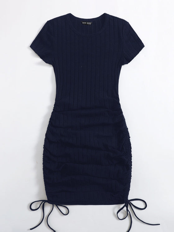 Plus Drawstring Side Rib knit Bodycon Dress