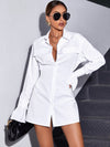 Flap Detail Flounce Sleeve Shirt Dress
