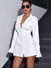 Flap Detail Flounce Sleeve Shirt Dress