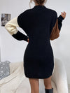 Mock Neck Colorblock Drop Shoulder Sweater Dress Without Belt