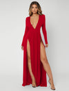 SXY Plunging Neck High Split Dress