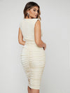 SXY Padded Shoulder Ruched Tank Bodycon Dress
