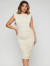 SXY Padded Shoulder Ruched Tank Bodycon Dress