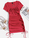 Ruched Drawstring Side Bodycon Dress